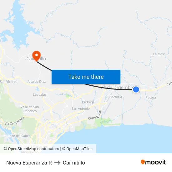 Nueva Esperanza-R to Caimitillo map