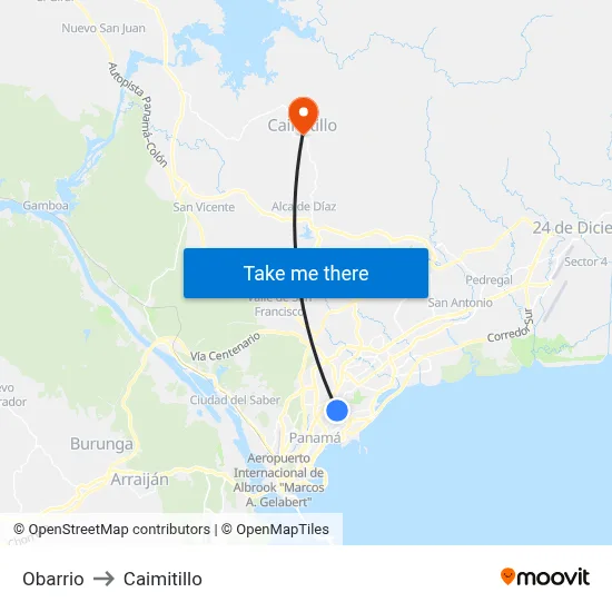 Obarrio to Caimitillo map