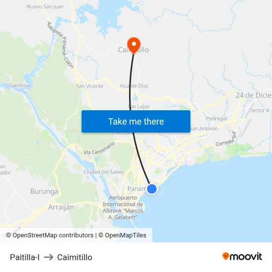 Paitilla-I to Caimitillo map