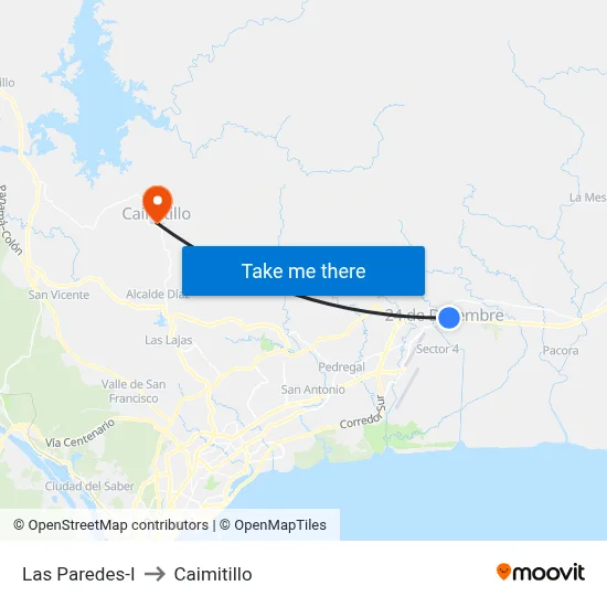 Las Paredes-I to Caimitillo map