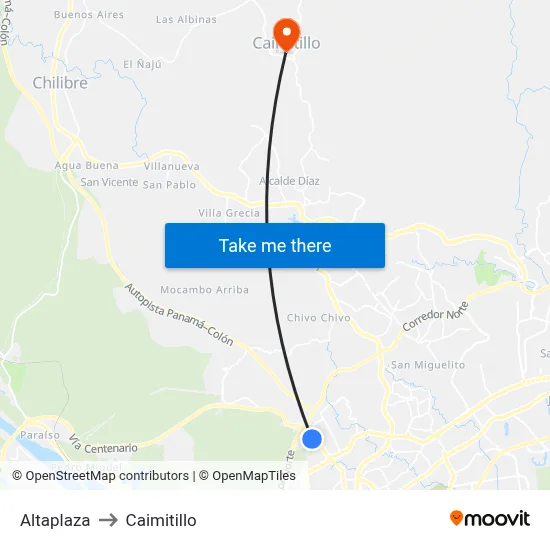 Altaplaza to Caimitillo map