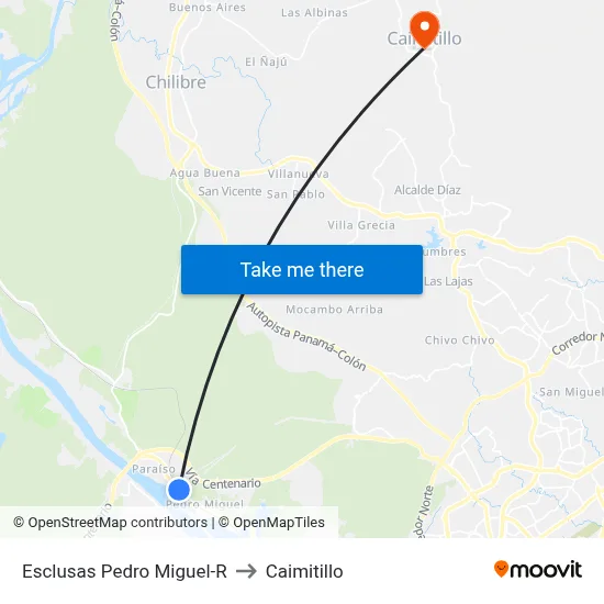 Esclusas Pedro Miguel-R to Caimitillo map