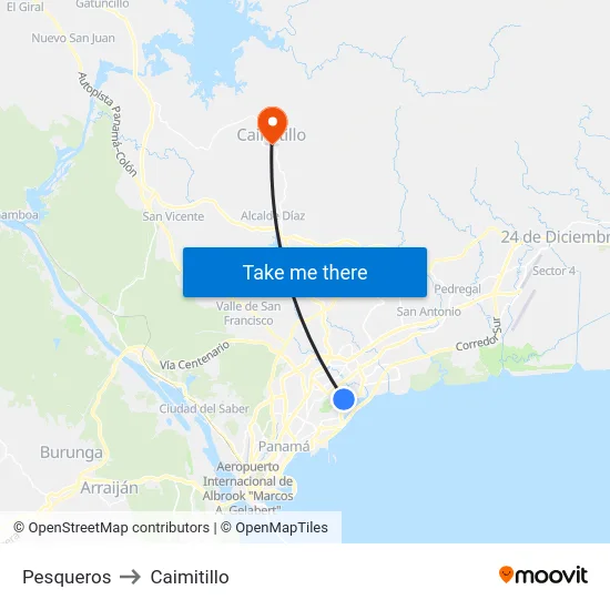Pesqueros to Caimitillo map