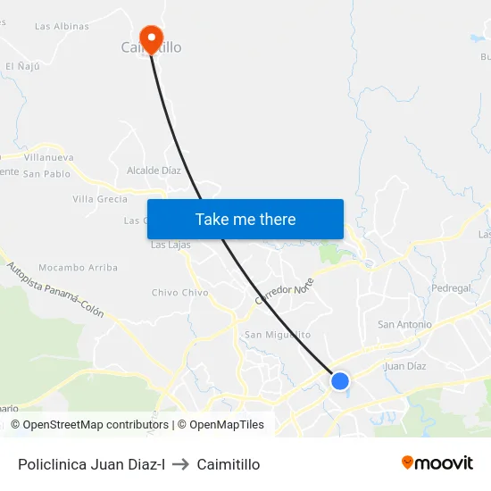 Policlinica Juan Diaz-I to Caimitillo map