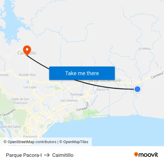 Parque Pacora-I to Caimitillo map