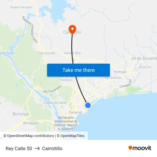 Rey Calle 50 to Caimitillo map
