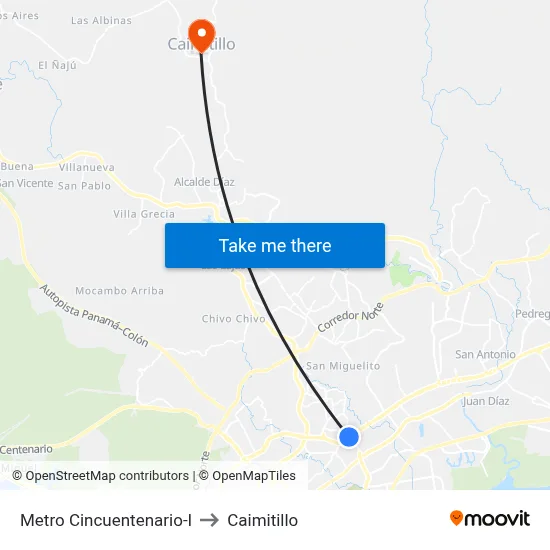 Metro Cincuentenario-I to Caimitillo map