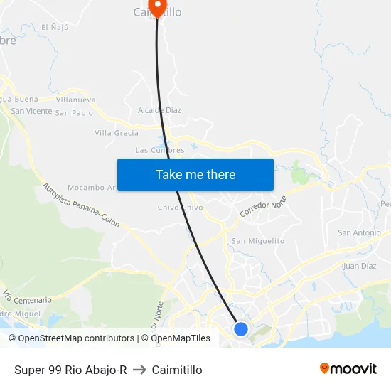 Super 99 Rio Abajo-R to Caimitillo map