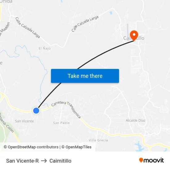 San Vicente-R to Caimitillo map