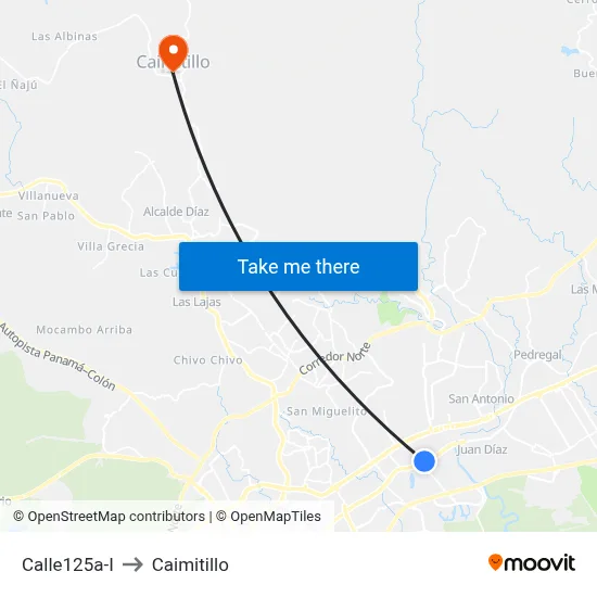 Calle125a-I to Caimitillo map