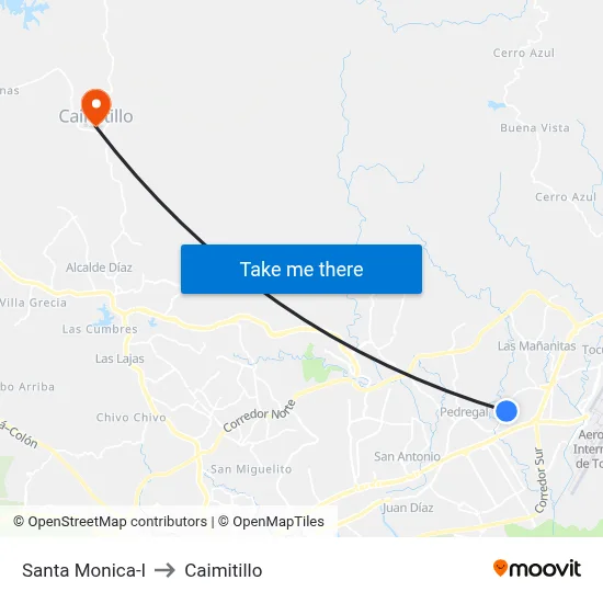 Santa Monica-I to Caimitillo map