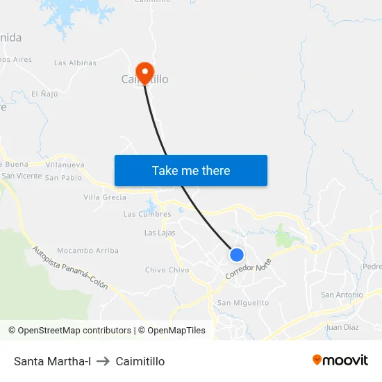 Santa Martha-I to Caimitillo map