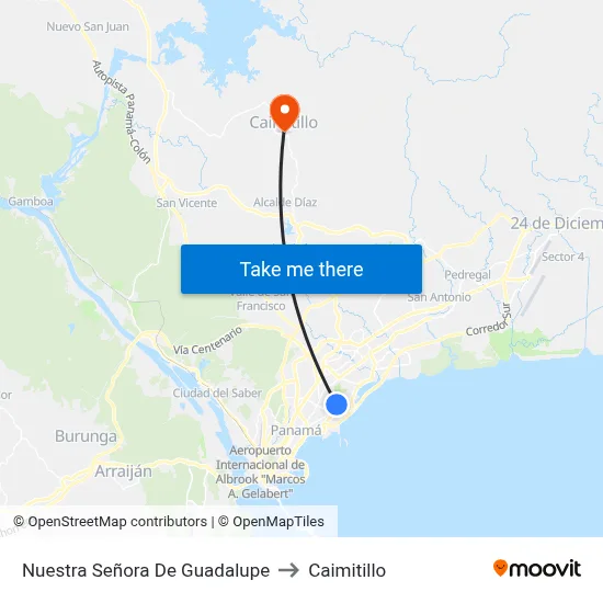 Nuestra Señora De Guadalupe to Caimitillo map