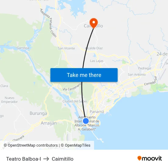 Teatro Balboa-I to Caimitillo map
