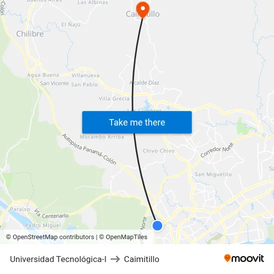Universidad Tecnológica-I to Caimitillo map