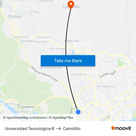 Universidad Tecnológica-R to Caimitillo map
