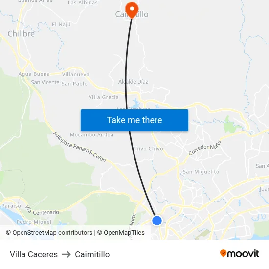 Villa Caceres to Caimitillo map