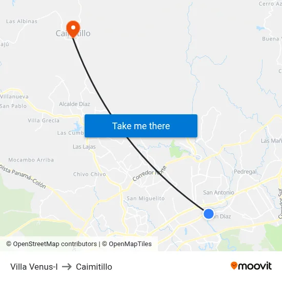 Villa Venus-I to Caimitillo map