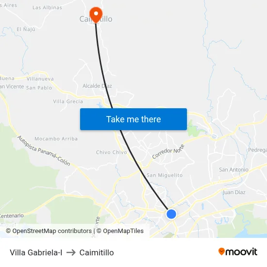 Villa Gabriela-I to Caimitillo map