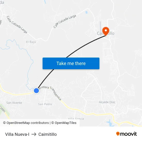 Villa Nueva-I to Caimitillo map