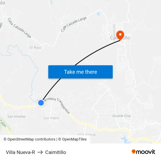 Villa Nueva-R to Caimitillo map