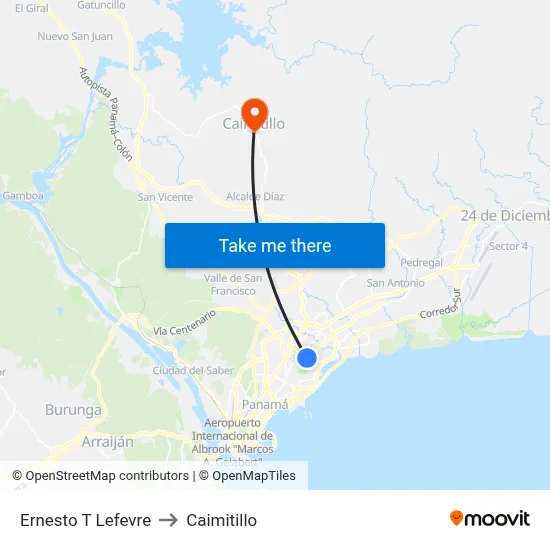 Ernesto T Lefevre to Caimitillo map