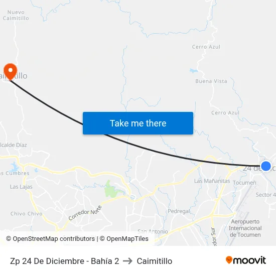 Zp 24 De Diciembre - Bahía 2 to Caimitillo map