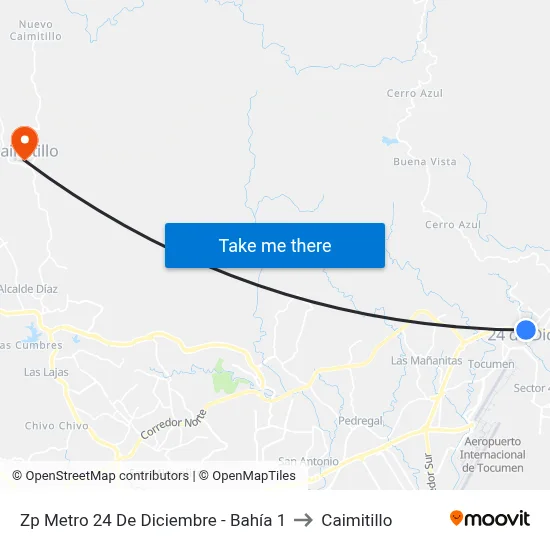Zp Metro 24 De Diciembre - Bahía 1 to Caimitillo map