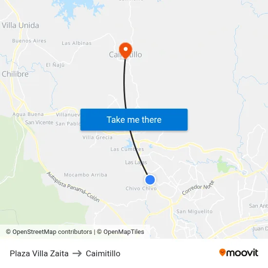Plaza Villa Zaita to Caimitillo map
