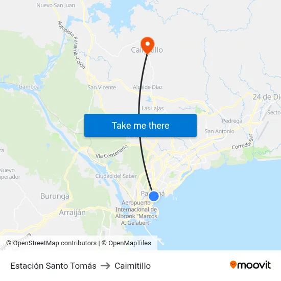 Estación Santo Tomás to Caimitillo map