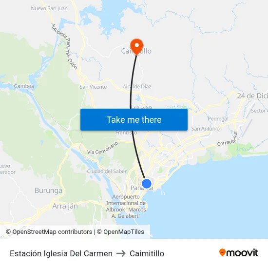 Estación Iglesia Del Carmen to Caimitillo map