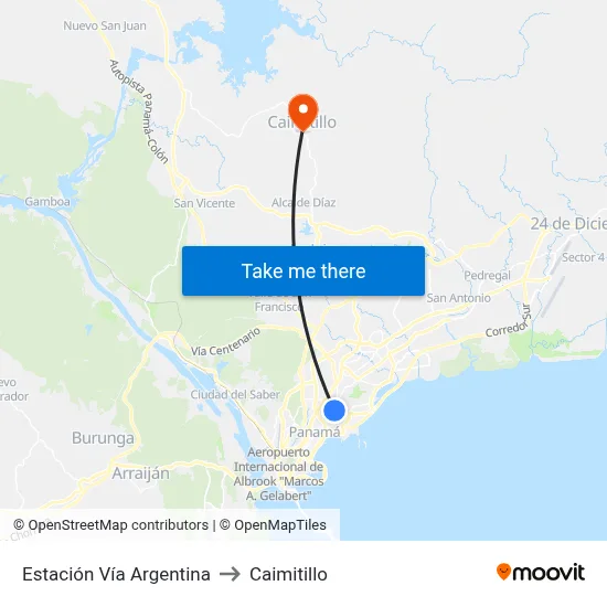 Estación Vía Argentina to Caimitillo map