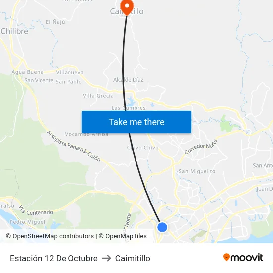 Estación 12 De Octubre to Caimitillo map