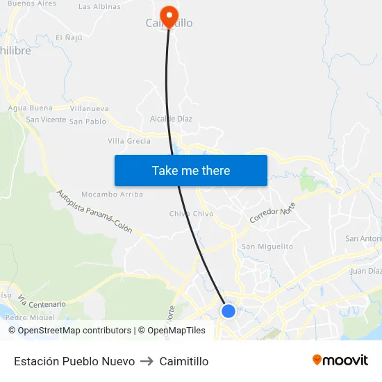 Estación Pueblo Nuevo to Caimitillo map