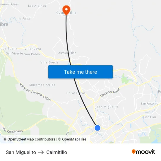 San Miguelito to Caimitillo map