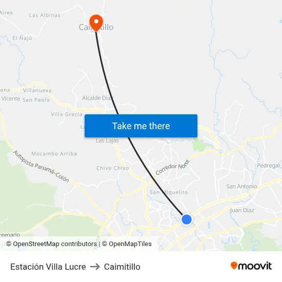 Estación Villa Lucre to Caimitillo map