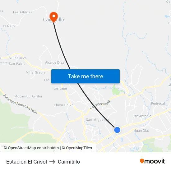 Estación El Crisol to Caimitillo map