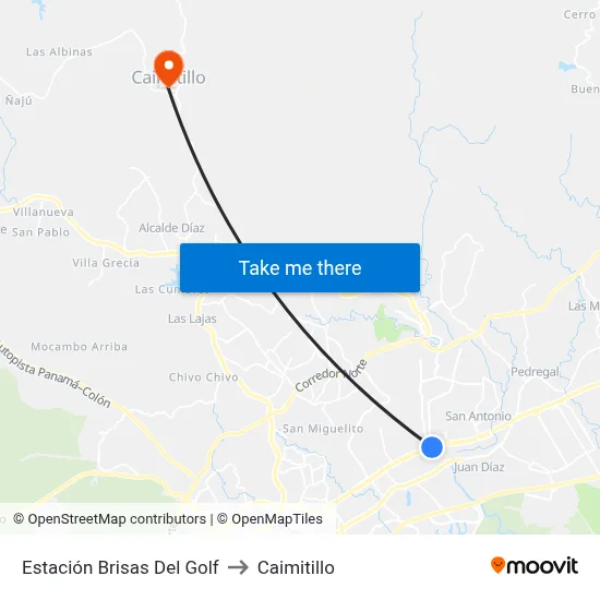 Estación Brisas Del Golf to Caimitillo map