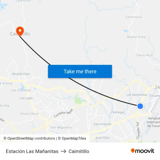 Estación Las Mañanitas to Caimitillo map