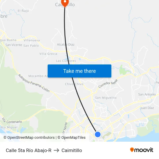 Calle 5ta Río Abajo-R to Caimitillo map