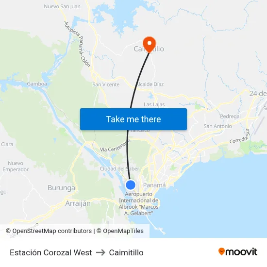 Estación Corozal West to Caimitillo map