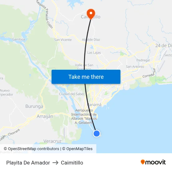 Playita De Amador to Caimitillo map