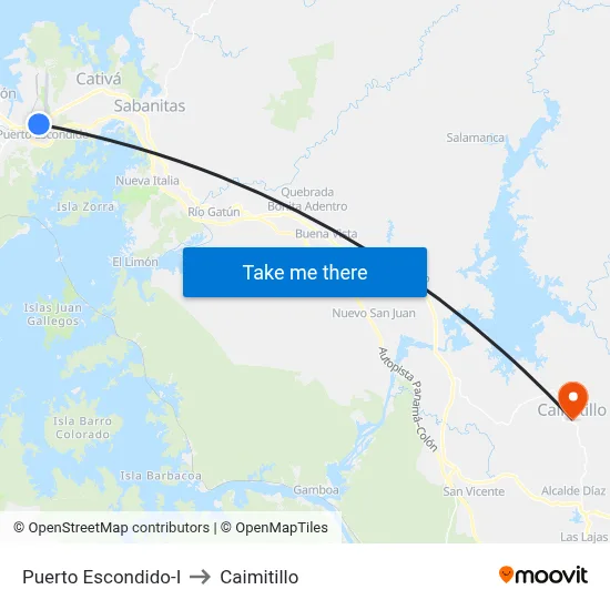 Puerto Escondido-I to Caimitillo map