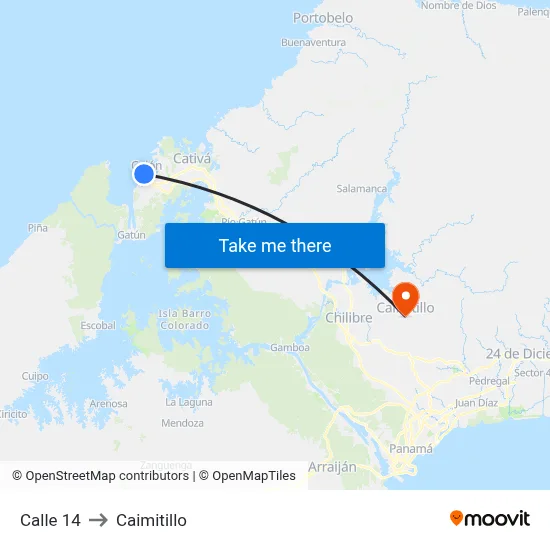 Calle 14 to Caimitillo map