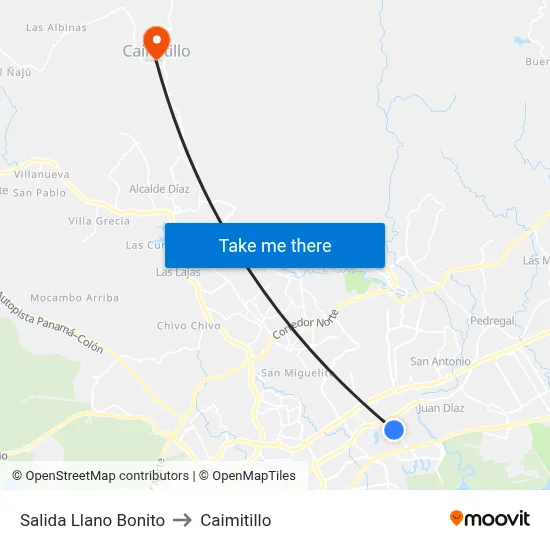 Salida Llano Bonito to Caimitillo map