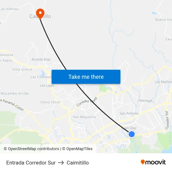 Entrada Corredor Sur to Caimitillo map