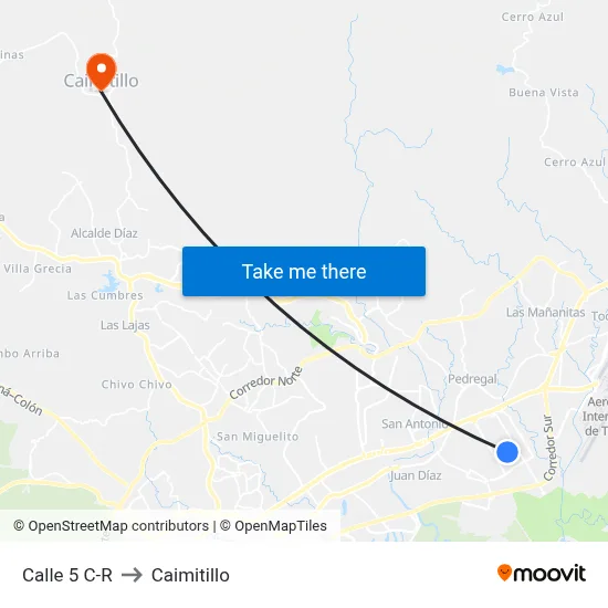 Calle 5 C-R to Caimitillo map