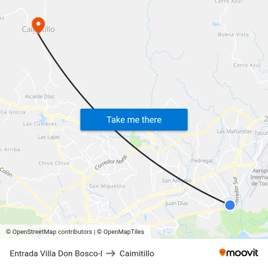 Entrada Villa Don Bosco-I to Caimitillo map