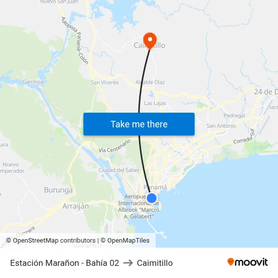 Estación Marañon - Bahía 02 to Caimitillo map