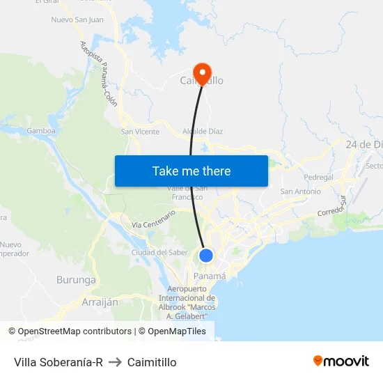 Villa Soberanía-R to Caimitillo map
